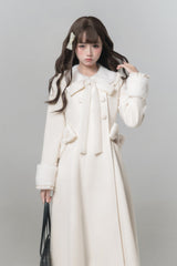 White [First Snow] Doll Collar Long Sleeves Bow Sweet Lolita Coat - Product - 5