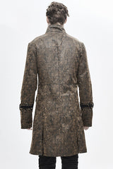 Brown Steampunk Patch Mens Long Leather Coat - Product - 4
