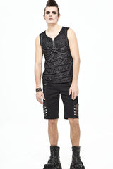 Black Broken Holes Thick Stripes Chest Chain Knit Men's Punk Vest - Product - 5