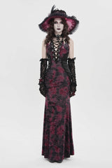 Black/Red Off Shoulder Halterneck Printed Hanayome Lace Lace-Up Slim Pleated Women's Gothic Jsk Dress - Product - 2