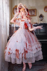 Red [Glazed Phantom] Off Shoulder Ruffle Hanayome Bowknot Lace Sweet Elegant Lolita Dress - Product - 7