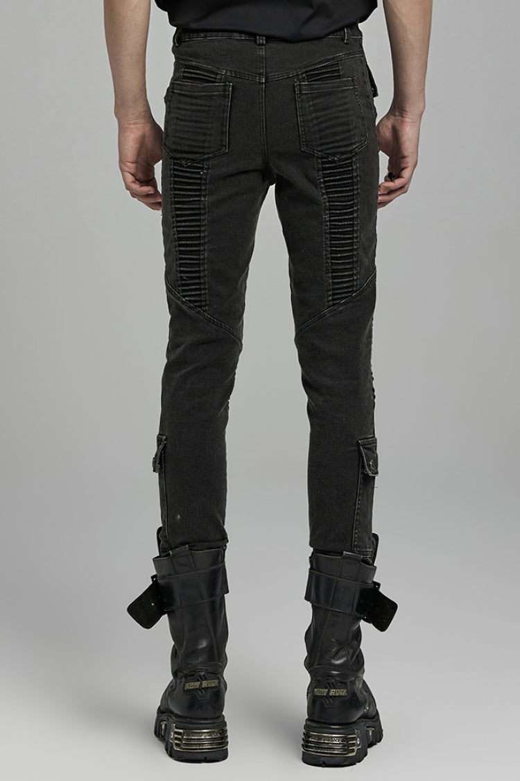 Black Multi-pockets Pleated Men's Punk Pants - Product - 3