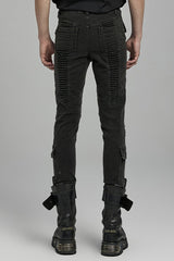Black Multi-pockets Pleated Men's Punk Pants - Product - 3