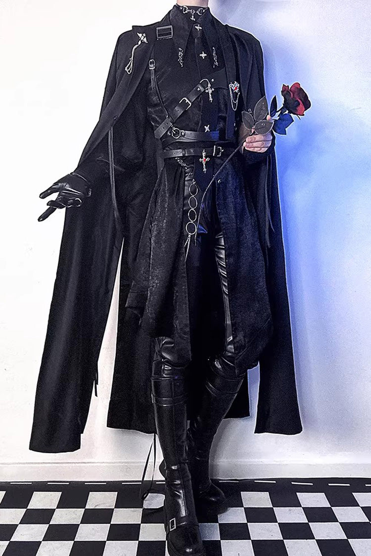 Black [Night Sentinel] Long Sleeves Ouji Gothic Lolita Long Trench Coat - Black - 1