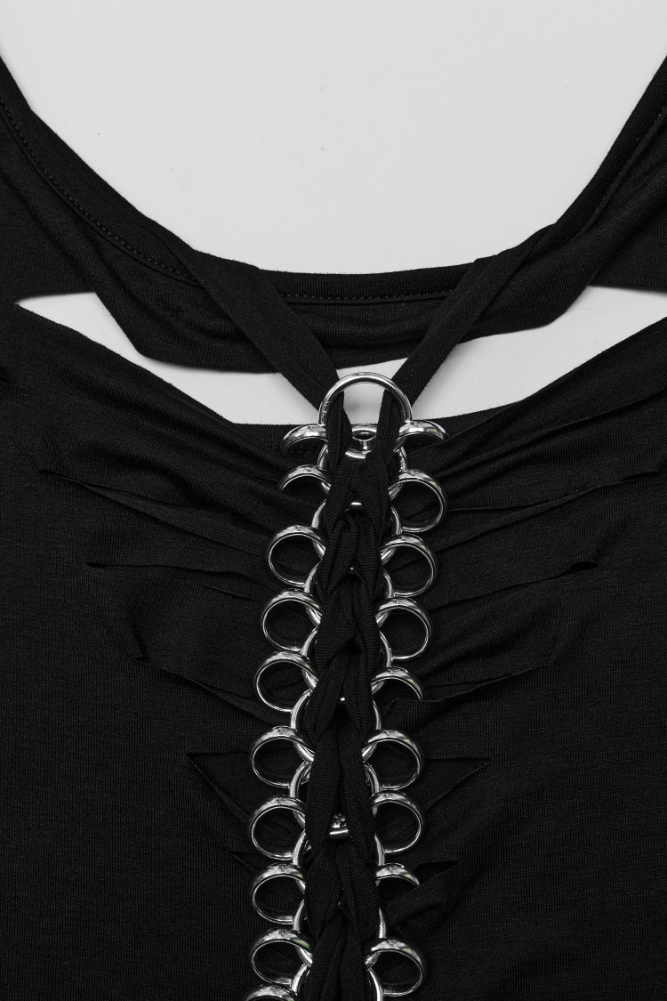 Black Skull Bone Print Hollow Slim Metal Chain Women's Steampunk Vest - Product - 9