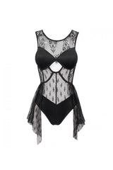 Back Lace Stitching Cross Strap Lace Up Gothic One Piece Swimsuit - Product - 12