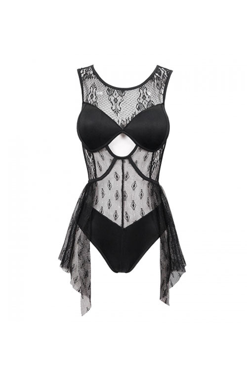 Back Lace Stitching Cross Strap Lace Up Gothic One Piece Swimsuit - Product - 12