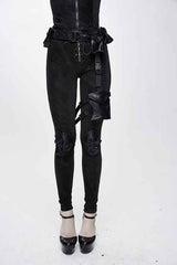 Dark Pattern Punk Stretchy Fitted Womens Pants With Bags - Black - 1