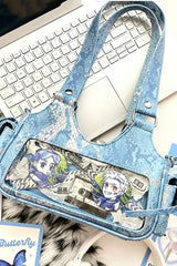 Y2K Bow Snake Print Sweet Lolita Hobo Crossbody & Shoulder Ita Bag 3 Colors - Blue - 2