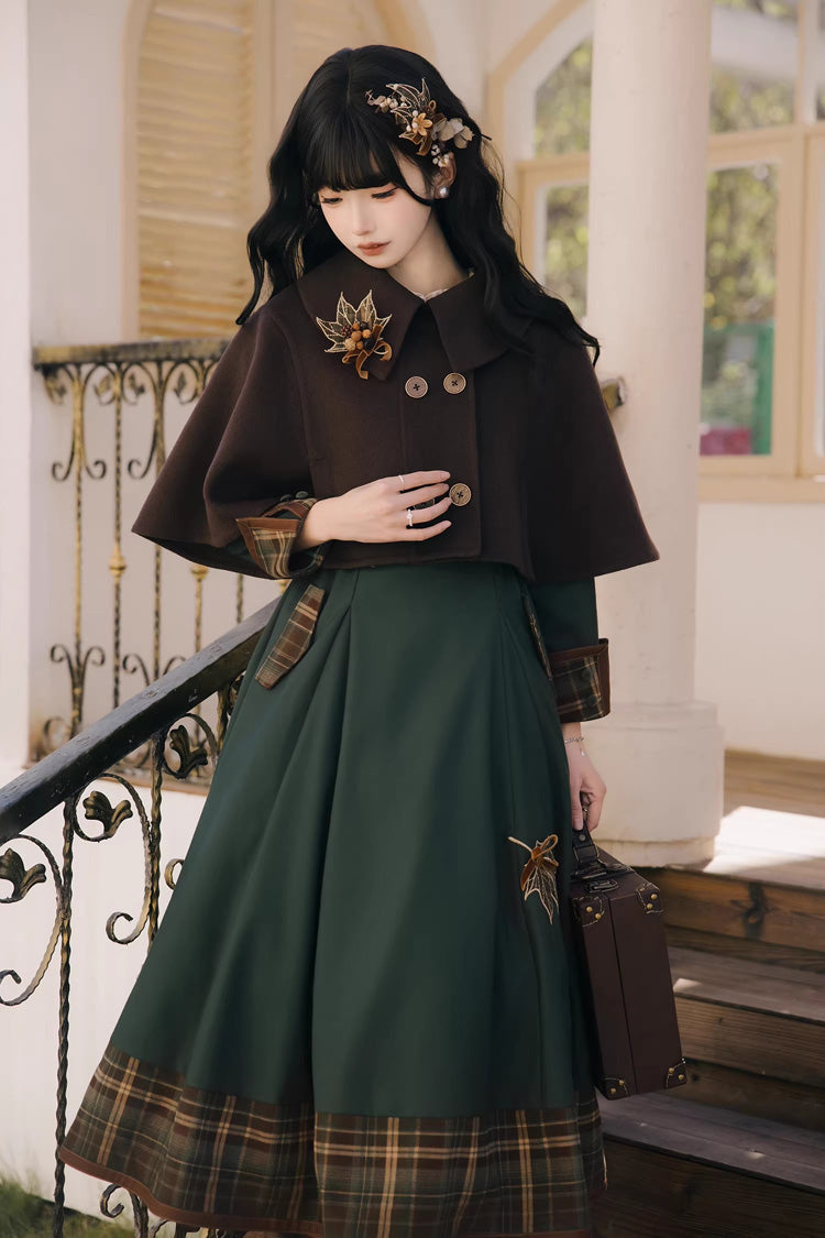 Green [Autumn Chronicles] Round Collar Long Sleeves Printed Embroidered Spliced Slim Sweet Lolita Dress - Product - 11