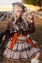 [From Afar] Sleeveless Triple-Layered Stripe Print Bowknot Sweet College Style Lolita Dress 2 Colors - Product - 7