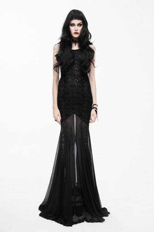 Black Floral Pattern Floor Length Sexy Lace Fishtail Gothic Womens Dress - Product - 3