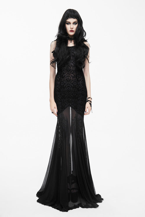 Black Floral Pattern Floor Length Sexy Lace Fishtail Gothic Womens Dress - Product - 3
