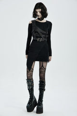 Black Cut-Out Asymmetric Buckled Eyelet Women's Punk Accessory with Pocket - Product - 7