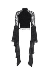 Black Long Trumpet Sleeves Stitching Lace Women's Gothic Blouse - Product - 9