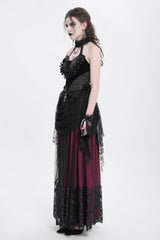 Black Halterneck Sleeveless Embroidery Stitching Rose Heart Lace Women's Gothic Blouse - Product - 7