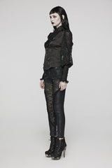 Black Stand Collar Lace Long Sleeves Ruffle Hollow Womens Gothic Blouse - Product - 3