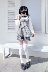 [First Love Contract] Print Bowknot Lace Gothic Jirai Kei Dress Set 4 Versions - Product - 9