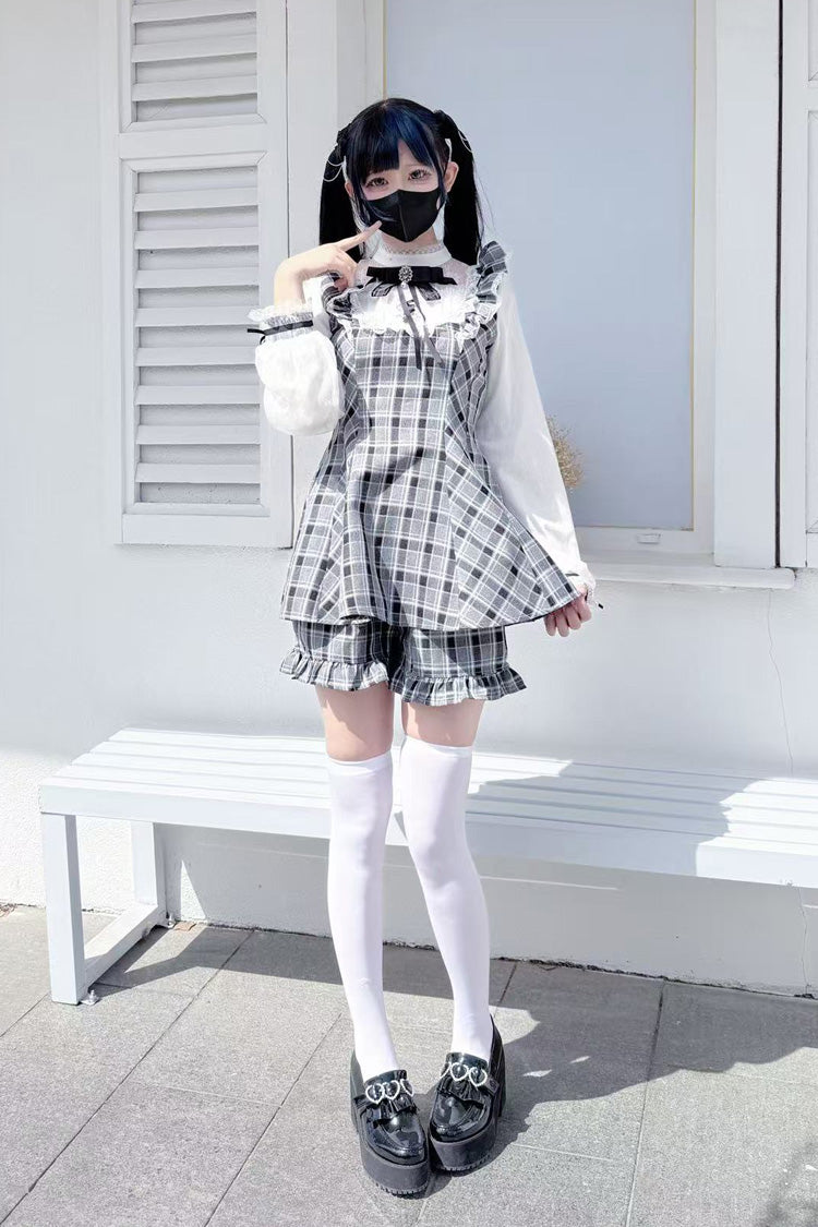 [First Love Contract] Print Bowknot Lace Gothic Jirai Kei Dress Set 4 Versions - Product - 9