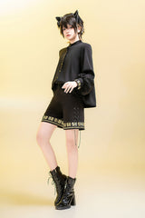 Black [Black Cat] Long Sleeves Print Embroidery Ouji Gothic Prince Handsome Lolita Blouse - Product - 10