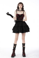 Black/Red Sleeveless Bowknot Lace-Up Double-Layered Frilly Women's Gothic Slip Graduation Dress - Product - 11