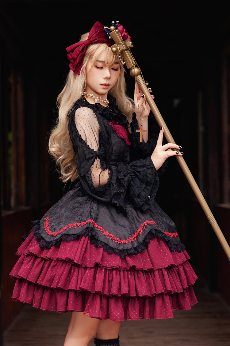 [Pearl Box] Sleeveless Triple-Layered Bowknot Lace Slim Pearl Sweet Elegant Lolita Jsk Dress 3 Colors - Product - 5