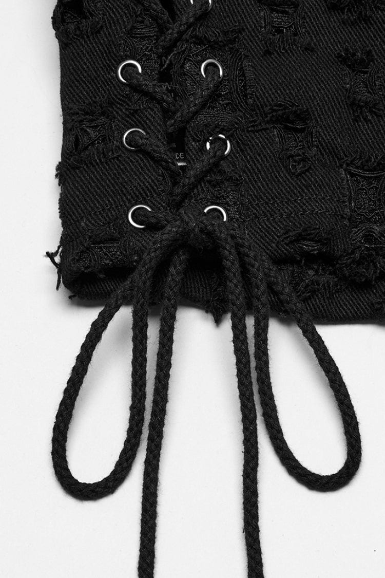 Black Sleeveless Lace-Up Rivet Women's Punk Vest - Product - 7