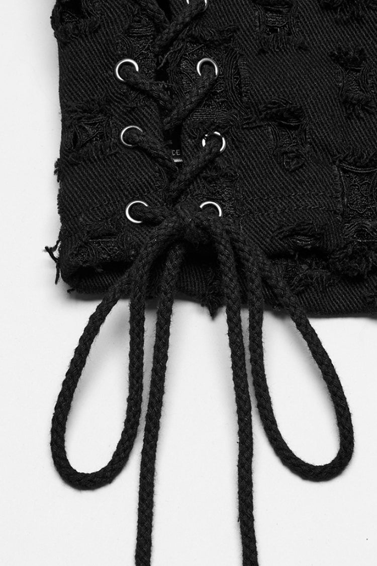 Black Sleeveless Lace-Up Rivet Women's Punk Vest - Product - 7