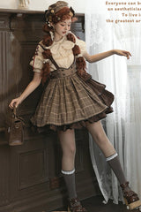 Brown Sherlock Detective Ruffle Color Matching Gothic Lolita Strap Skirt - Product - 8