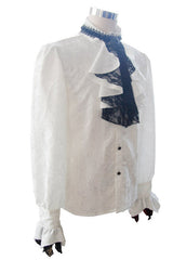 White Shining Rose Print Lace Cuff Mens Gothic Blouse - Product - 5