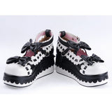 Black & White Romantic PU Round Toe Ankle Straps Bow Decoration Platform Lolita Shoes - Product - 5
