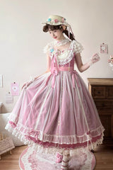 Rose Red [Sakura’s Spring Resonance] Sleeveless Ruffled Bow Sweet Lolita Jsk Dress (Long Version) - Rose-Red - 1