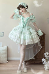 Green [Tulip and Wind Chime] Multi-Layered Ruffle Bowknot Lace Sweet Gorgeous Lolita Jsk Dress - Product - 10