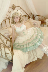 Ivory/Green Glass Dream Multi-layer Ruffle Fish Bone Sweet Lolita Jsk Dress - Product - 4