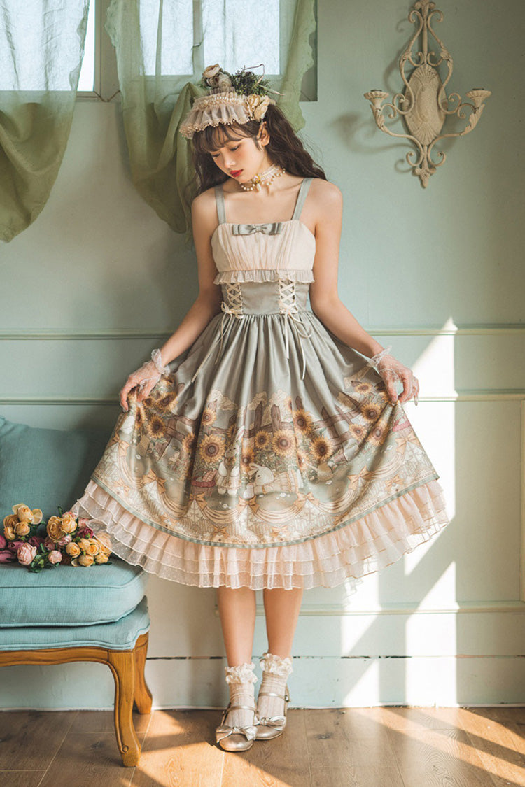 Multi-Color Sleeveless Sunflower Print Elegant and Sweet Lolita Jsk Dress - Product - 5