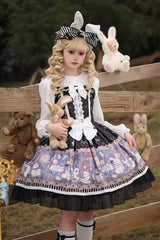 Black [Alice’s Fantasy Tale] Square Collar Sleeveless Printed Bow Gothic Lolita Dress - Black - 1