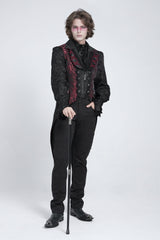 Black/Red Sleeveless Lace-Up Zipper Men's Gothic Swallow-tailed Vest - Product - 11