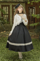 [The Oak Tree in the Wind] Square Collar Sleeveless Jacquard Embroidered Lace Classic Elegant Lolita Jsk Dress 2 Colors (Black, Green) - Product - 24