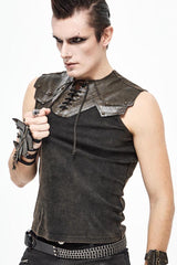 Brown Lace Up Striped Shoulder Armor Shape Chest Knitting Men's Punk Vest - Product - 3