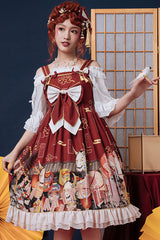 Wine Demon Mask Print Bowknot High Waisted Sling Sweet Lolita Dress - Product - 2