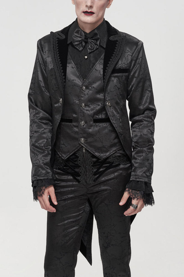 Black Gothic Bright Pattern Printed Decoration Swallowtail Men's Coat - Black - 1