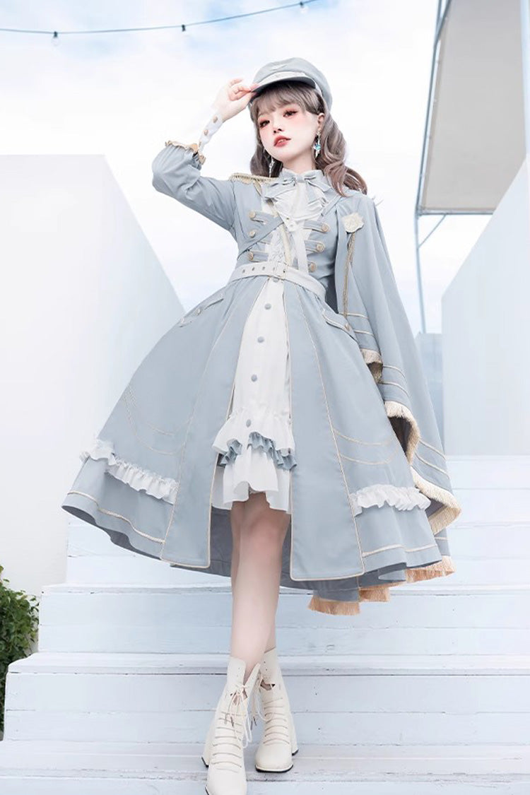 White/Blue Star Ocean Fantasy Cardigan Bowknot Stitching Sweet Military Lolita Dress - Product - 5