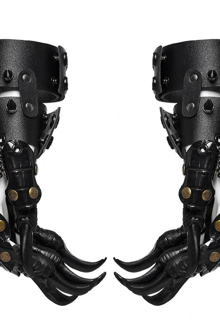 Black Faux Leather Stitching Dragon Claw Finger Women's Steampunk Gloves - Product - 4