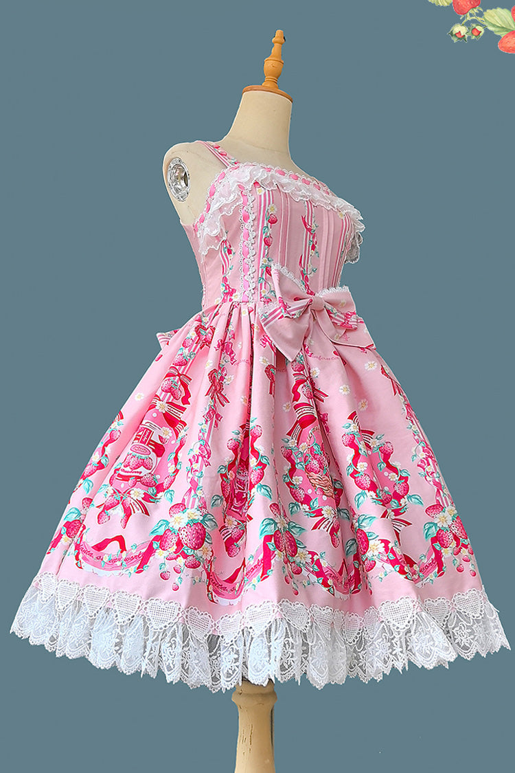 [Strawberry Chef] Sleeveless Print Bowknot Lace Sweet Lolita Jsk Dress 4 Colors - Product - 2
