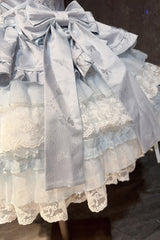Blue [Misty Mountain Veil] Sleeveless Multi-Layered Ruffled Bow Lace Sweet Princess Ballet Lolita Jsk Dress - Product - 5