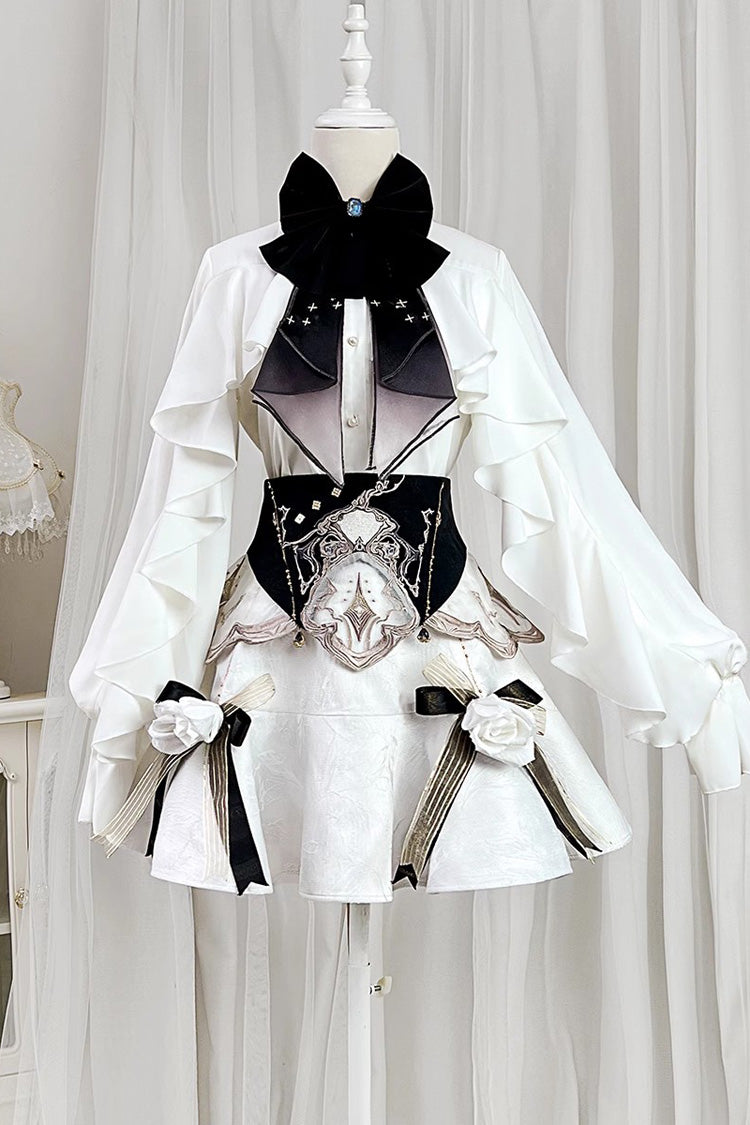White [Star Gate] Jacquard Embroidery Bowknot Irregular Sweet Elegant Princess Lolita Skirt - White - 18