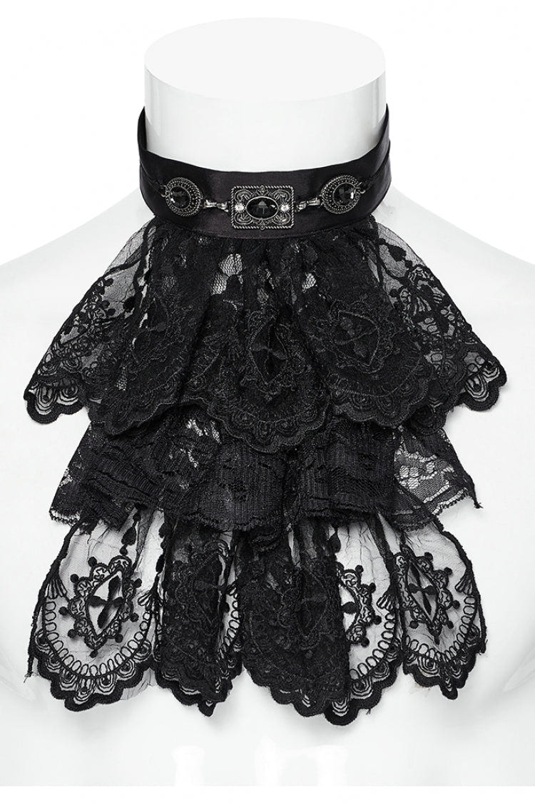 Black Multi-Layered Lace Mesh Men's Gothic Neckwear - Product - 3