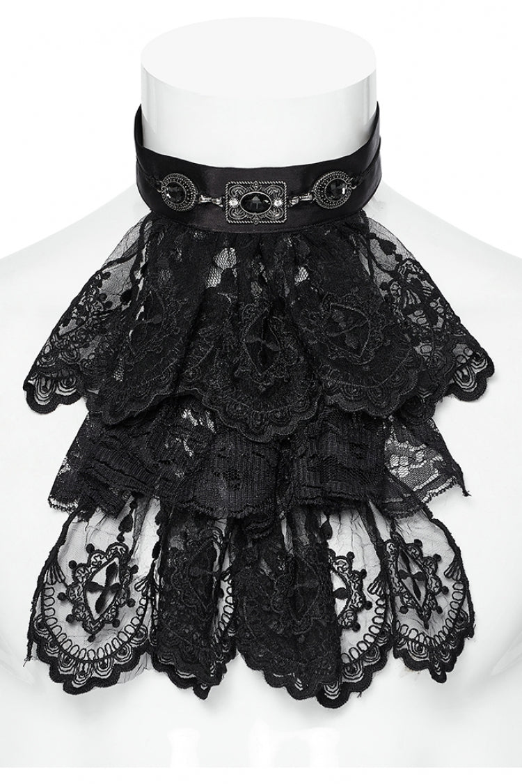 Black Multi-Layered Lace Mesh Men's Gothic Neckwear - Product - 3