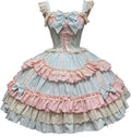 Blue pastel Sweet Lolita layered ruffle lace bow JSK dress