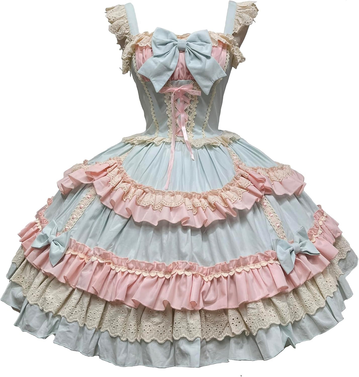 Blue pastel Sweet Lolita layered ruffle lace bow JSK dress